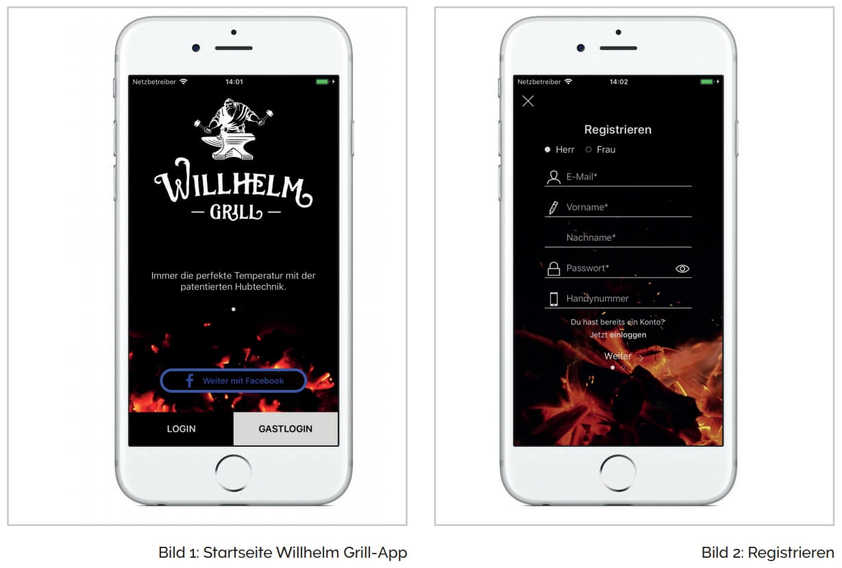 Willhelm Grill App - Startbildschirm und Login